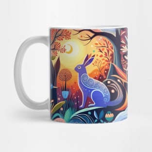 Cute Abstract Flowers and Purple Rabbit Dreaming in Moonlight Mug